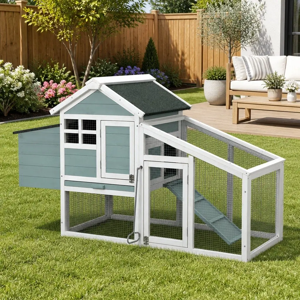 Wooden Pet Hutch 150cm Fir Wood Green and White Galvanised Mesh Small Animal Habitat