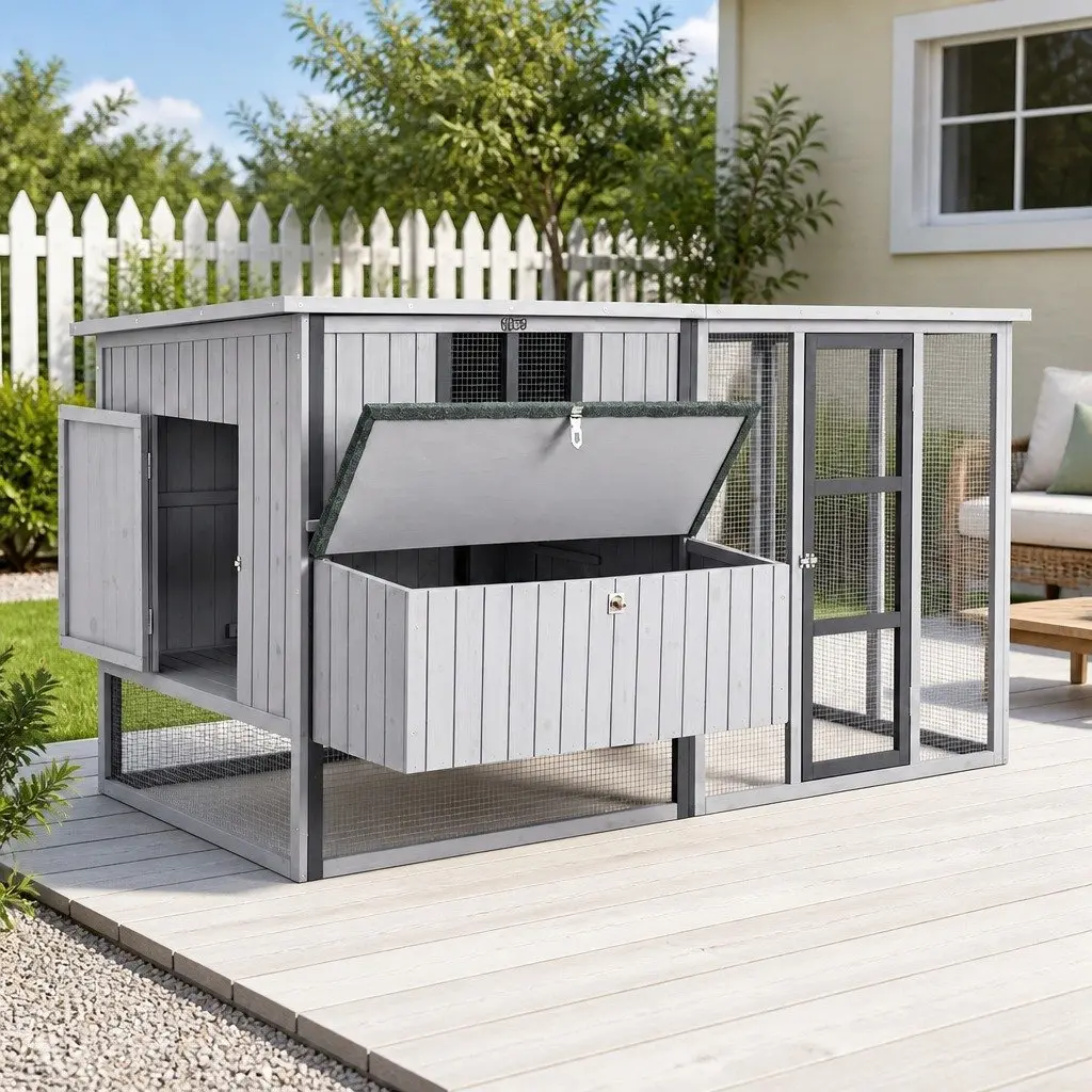 Chicken Coop 219cm Rabbit Hutch Poultry Cage