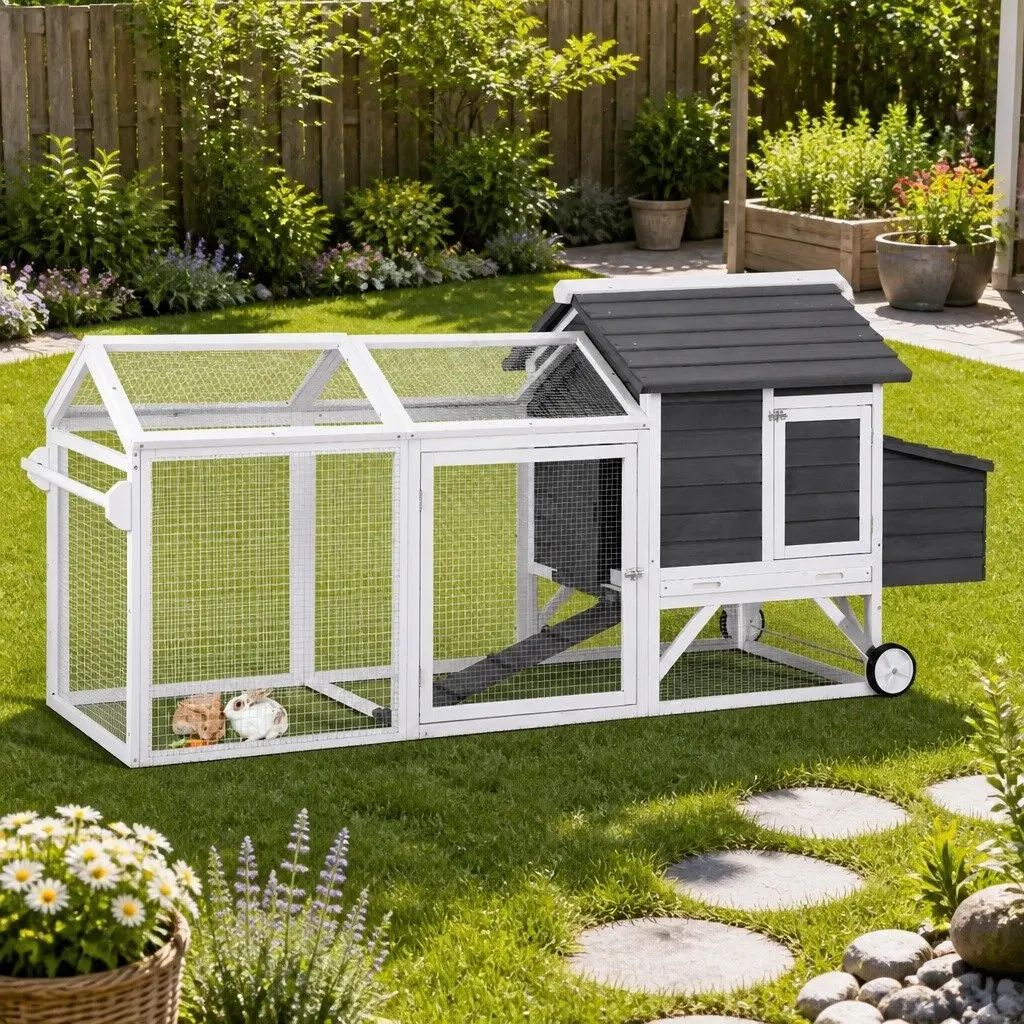 Extra Large Wooden Chicken Coop and Rabbit Hutch with Run
