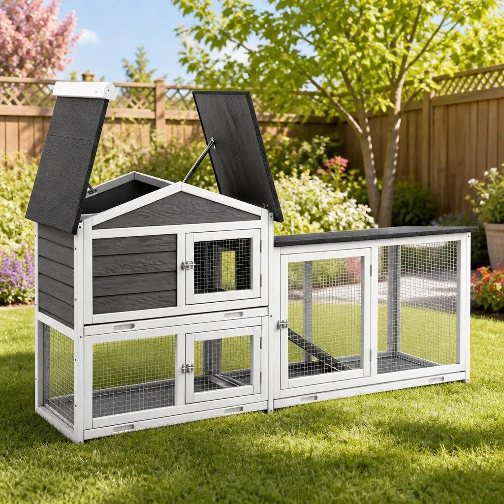 Extra Large Wooden Chicken Coop and Rabbit Hutch with Ramp