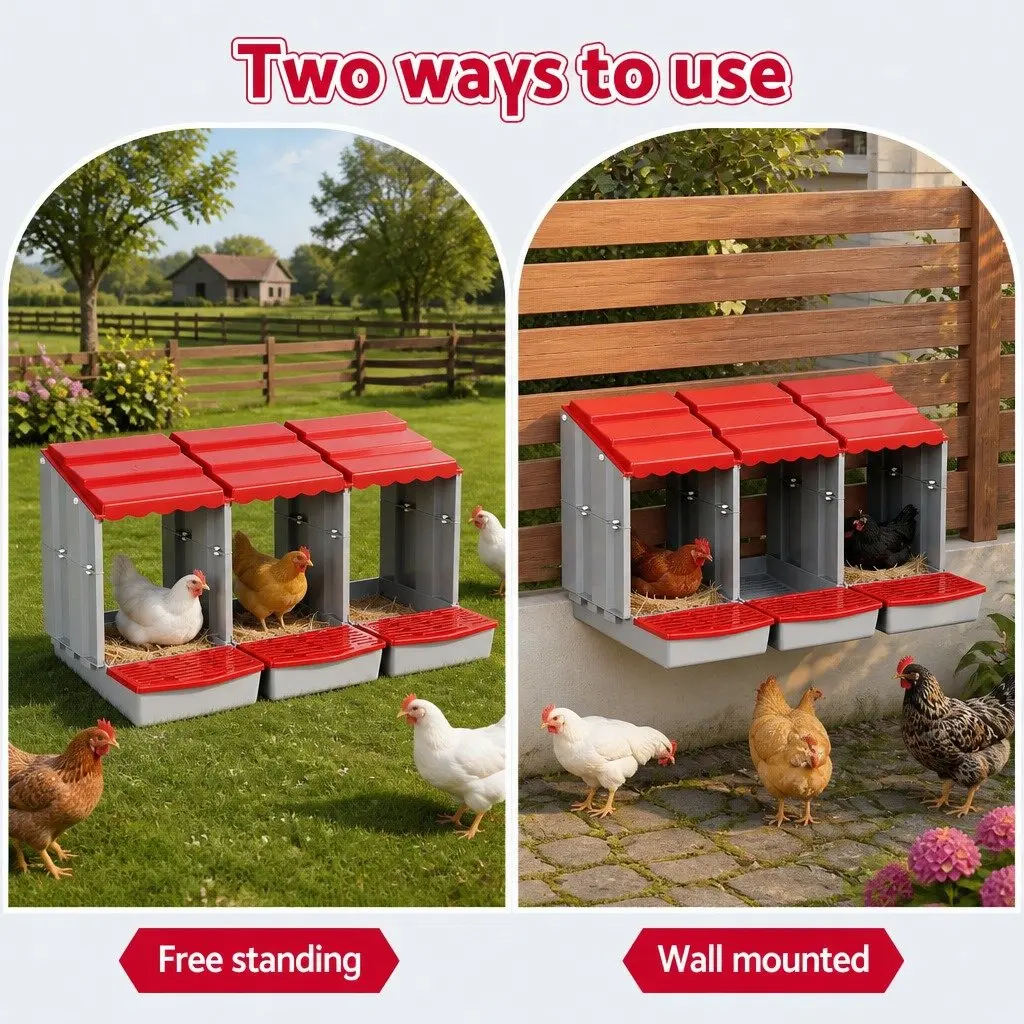 Chicken Nesting Box Plastic 3 Hole Roll Away Red