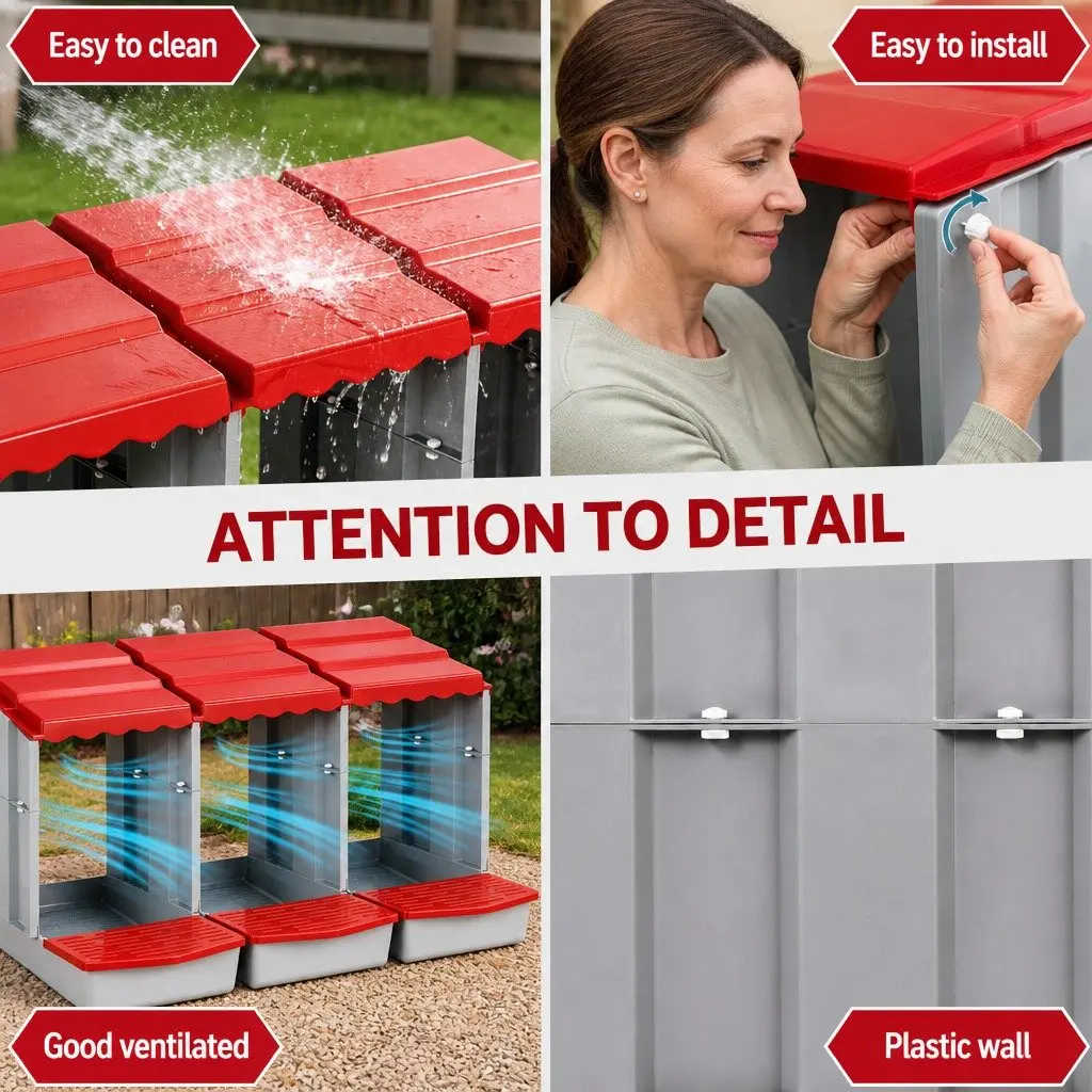 Chicken Nesting Box Plastic 3 Hole Roll Away Red