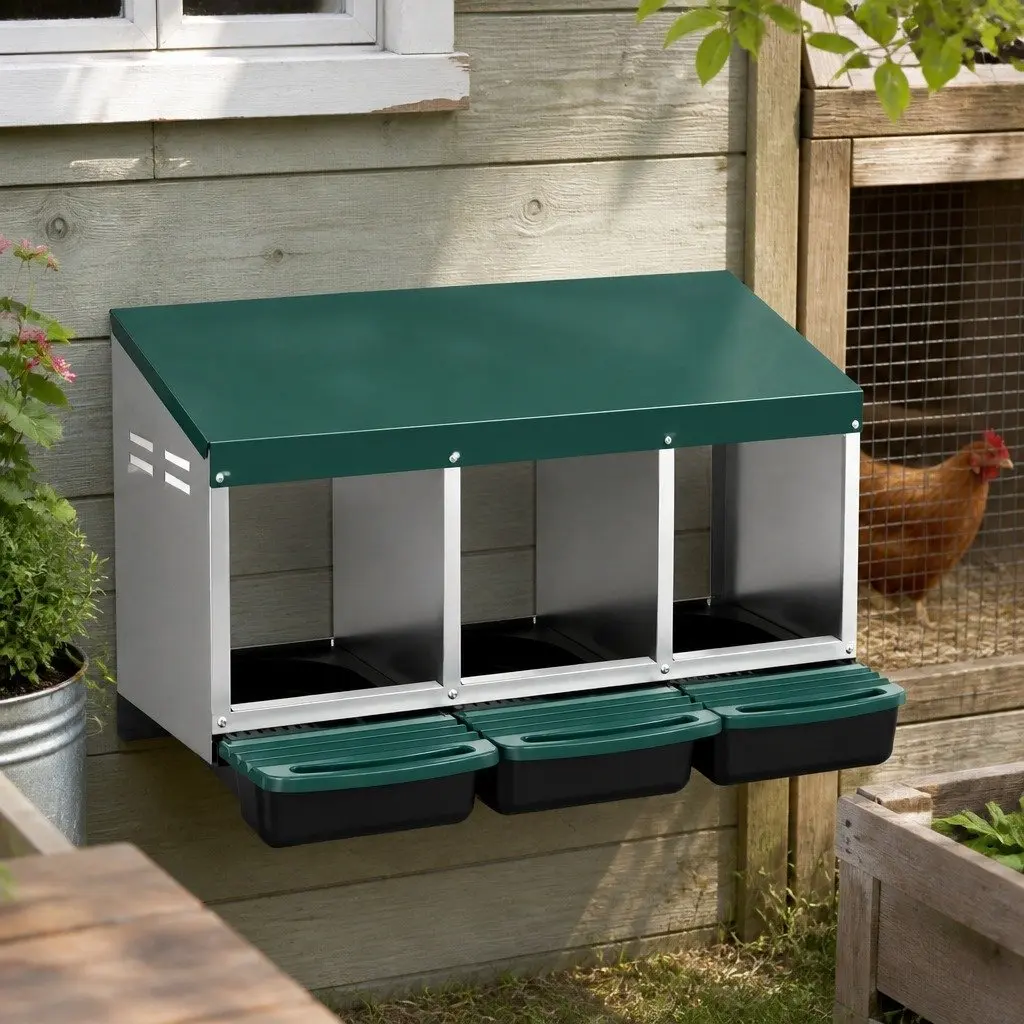 3-Hole Roll Away Chicken Nesting Box in Green