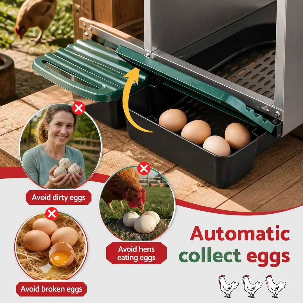 Chicken Nesting Box 6 Holes Roll Away Metal Wall Mounted Green Automatic Egg