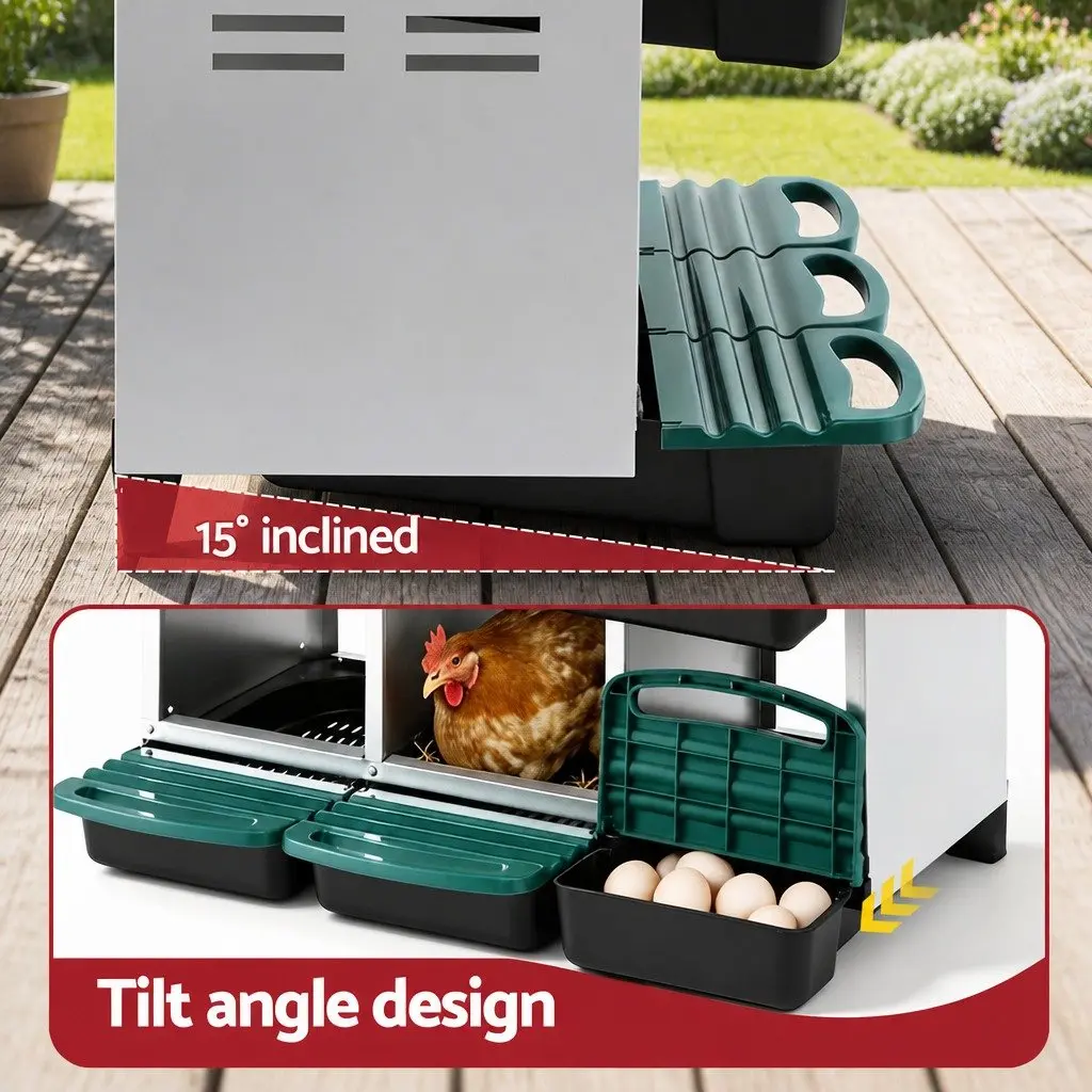 Chicken Nesting Box Galvanized Sheet Metal 80cm x 50cm x 78cm Green 6 Holes Roll Away Automatic Egg Collection Wall Mounted