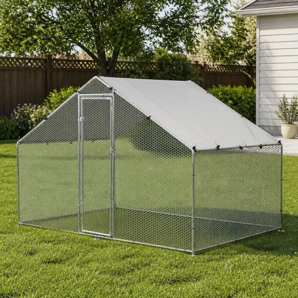 Walk-in Chicken Coop Rabbit Hutch 3x2x2m Silver