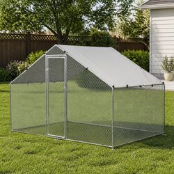 Premium Walk-in Chicken Coop Rabbit Hutch 3x2x2m Silver