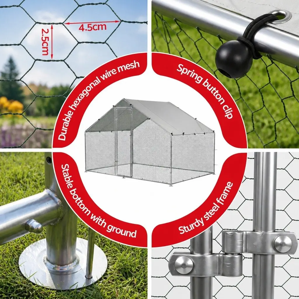 Large Outdoor Pet Enclosure Galvanised Steel 3x2x2m Silver