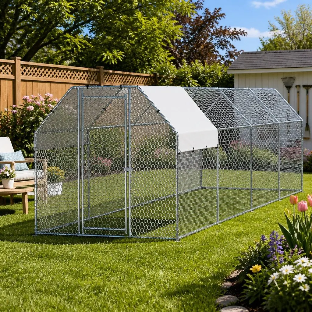 Chicken Coop Galvanised Steel 2m x 8m Silver