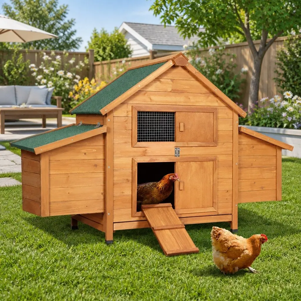 Large Wooden Chicken Coop Rabbit Hutch 150cm Brown and Green