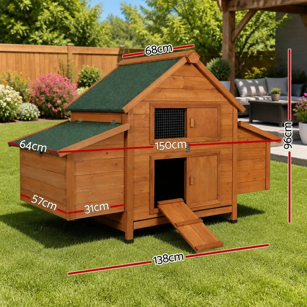 Large Wooden Chicken Coop Rabbit Hutch 150cm Brown and Green