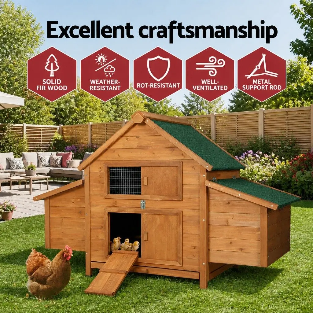 Large Wooden Chicken Coop Rabbit Hutch 150cm Brown and Green