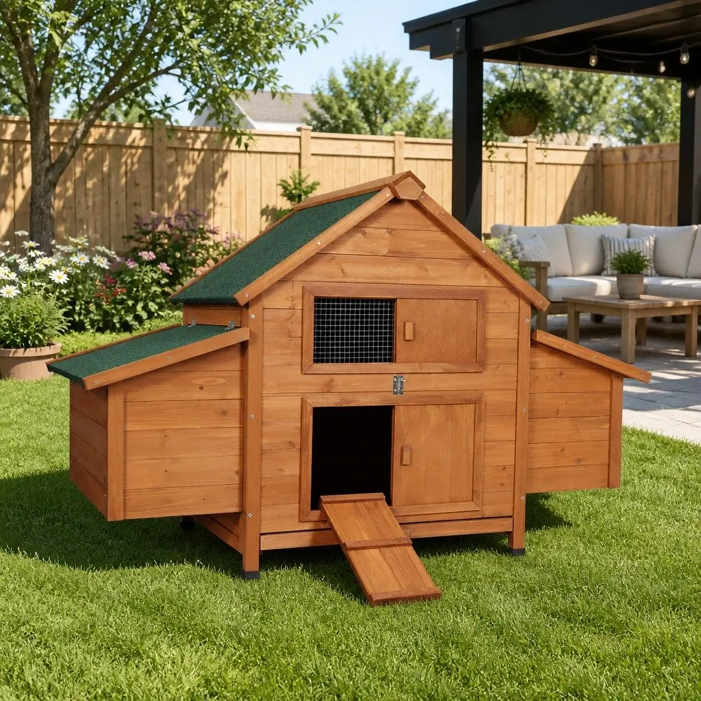 Large Wooden Chicken Coop Rabbit Hutch 150cm Brown and Green