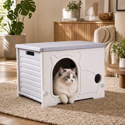 Stackable Grey Cat House for Indoor and Outdoor Use