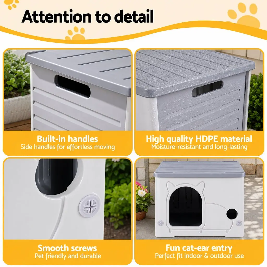 Cat House HDPE 54cm x 41cm x 39cm Grey Enclosed Shelter Stackable Bench Box Pet Carrier Indoor Outdoor