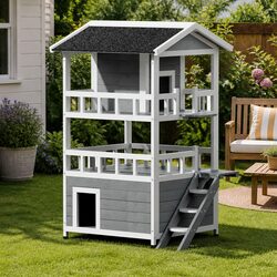 Sturdy Wooden Cat House Rabbit Hutch for Small Pets