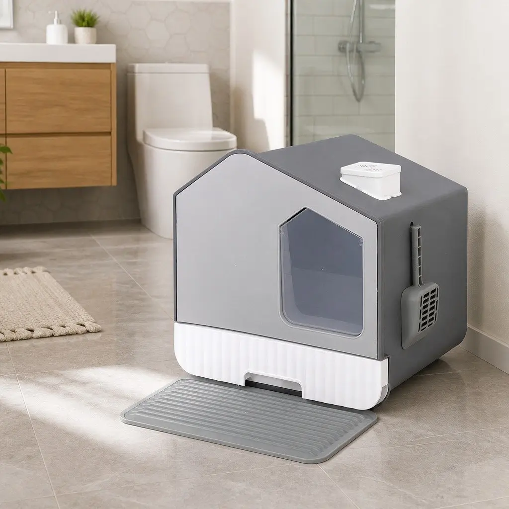 Cat Litter Box Plastic 44cm x 40cm x 45cm Grey