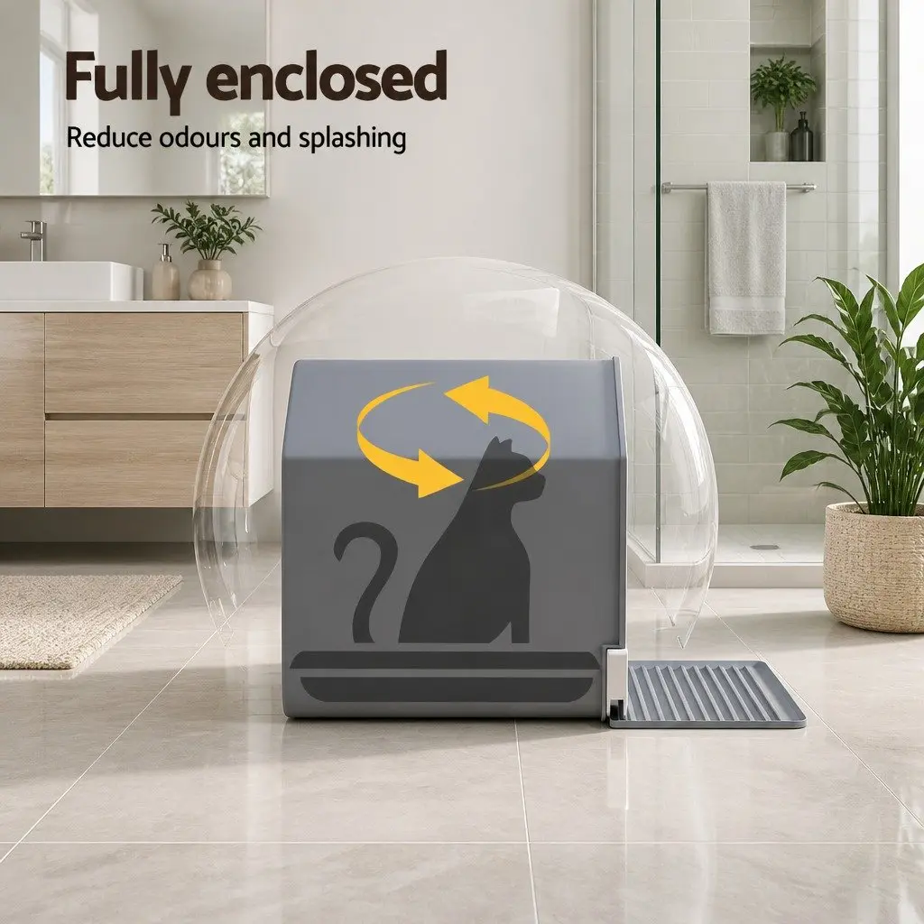 Cat Litter Box Plastic 44cm x 40cm x 45cm Grey