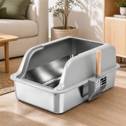 Durable Stainless Steel Cat Litter Box with High Sides