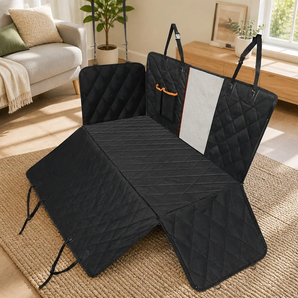 Pet Car Seat Cover 600D Oxford Fabric 132cm L x 140cm W Black