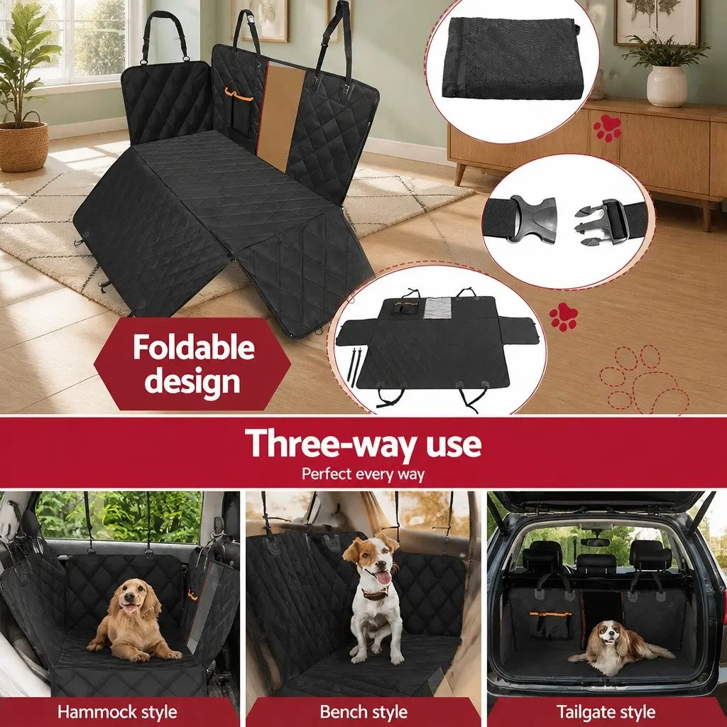 Pet Car Seat Cover 600D Oxford Fabric 132cm L x 140cm W Black