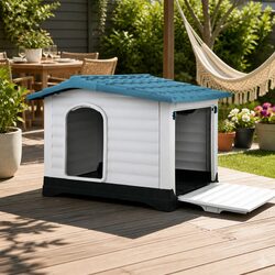 XL Blue Outdoor Dog Kennel with Weather Protection