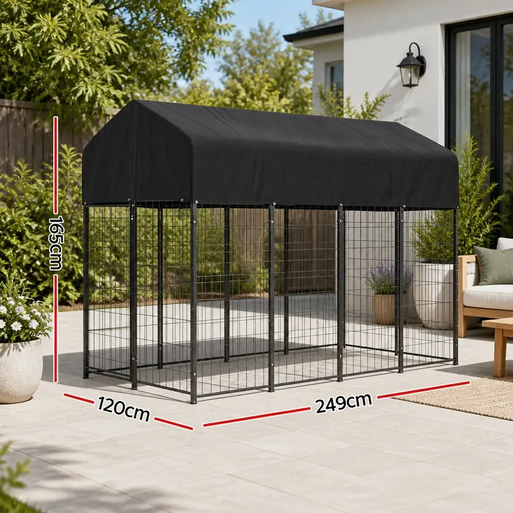 Dog Kennel Iron Frame Oxford Cloth Cover Extra Large Black Outdoor Playpen