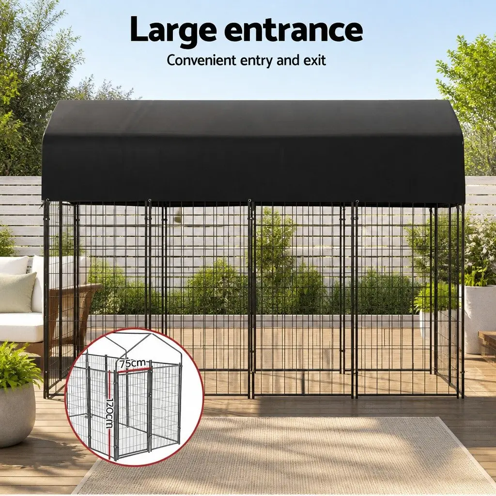 Dog Kennel Iron Frame Oxford Cloth Cover Extra Large Black Outdoor Playpen