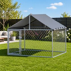 Large Outdoor Dog Kennel with XL Space and Silver Roof