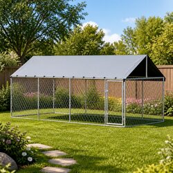 Large Silver Dog Kennel Outdoor Pet Run Enclosure 2M x 4M