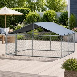 Dog Kennel Large XXL Pet Run Cage Outdoor Enclosure With Roof Silver