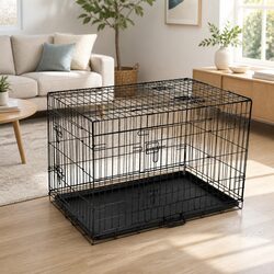 36 Inch Dog Cage Crate Kennel Foldable 3 Door Medium Pet Black