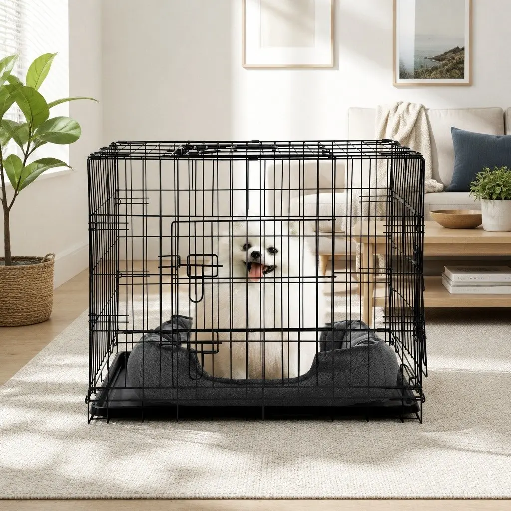Dog Cage Steel 36 Inch Foldable Medium Black