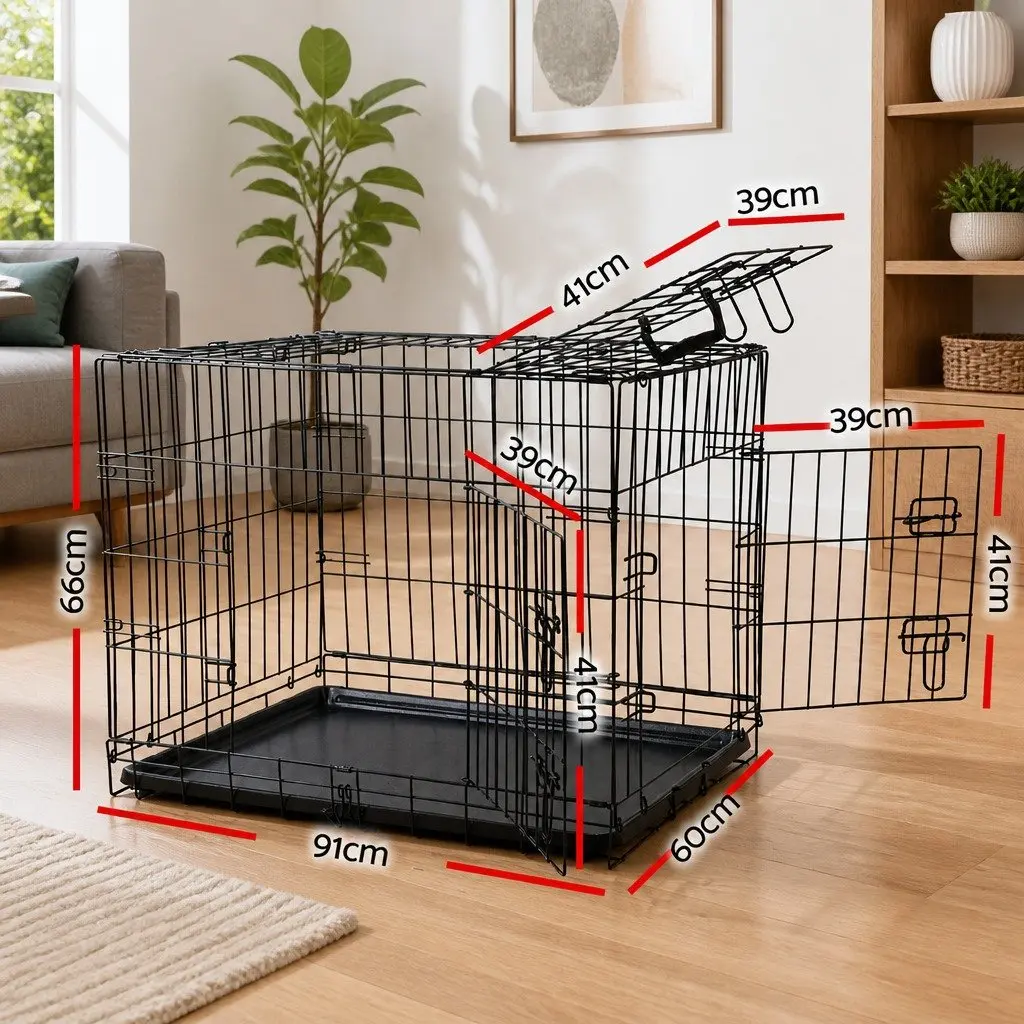 Dog Cage Steel 36 Inch Foldable Medium Black