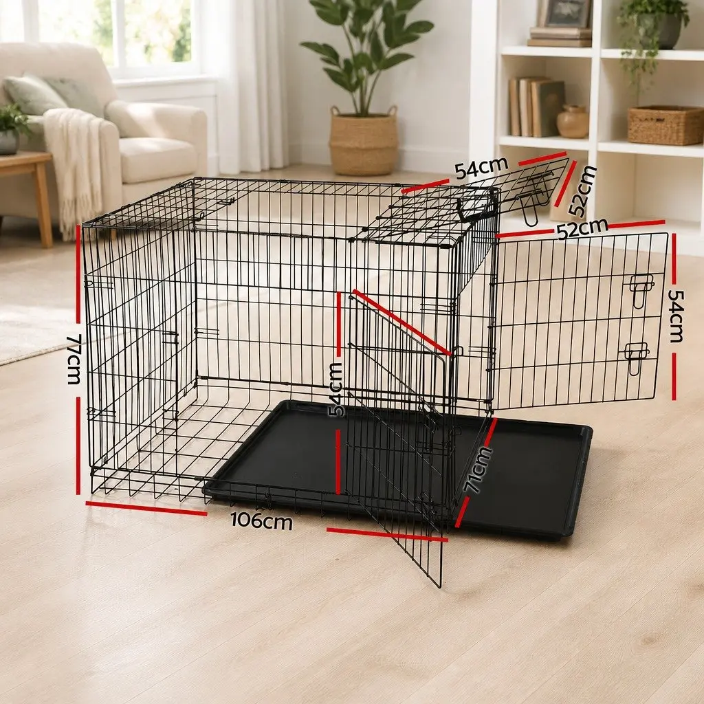 Dog Cage Crate Metal 42" Black Foldable with 3 Access Doors