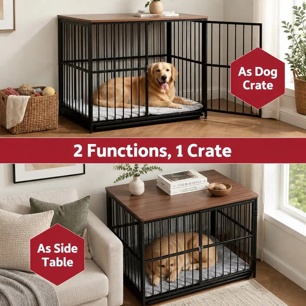 Dog Crate Furniture Wooden 93cm Black