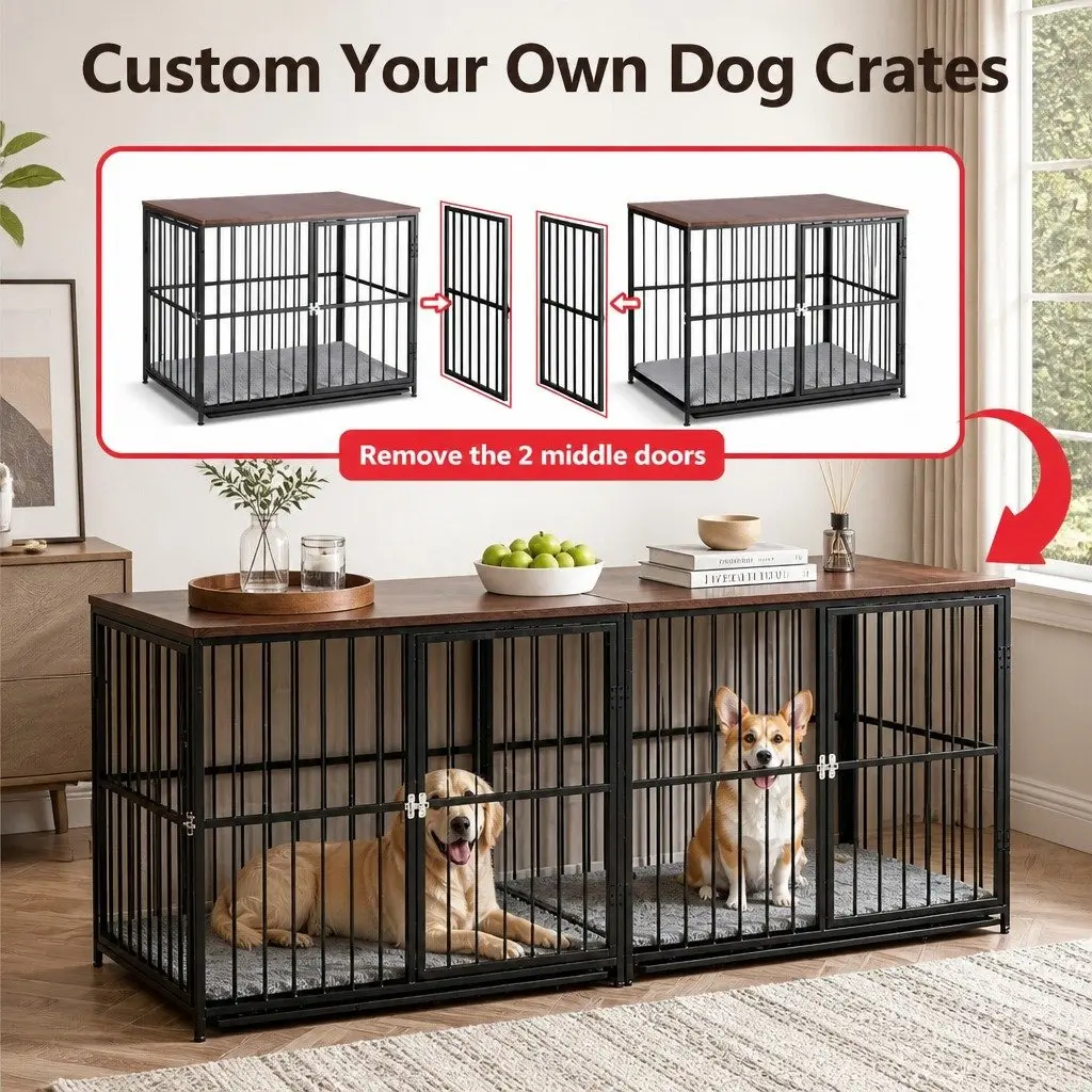 Dog Crate Furniture Wooden 93cm Black