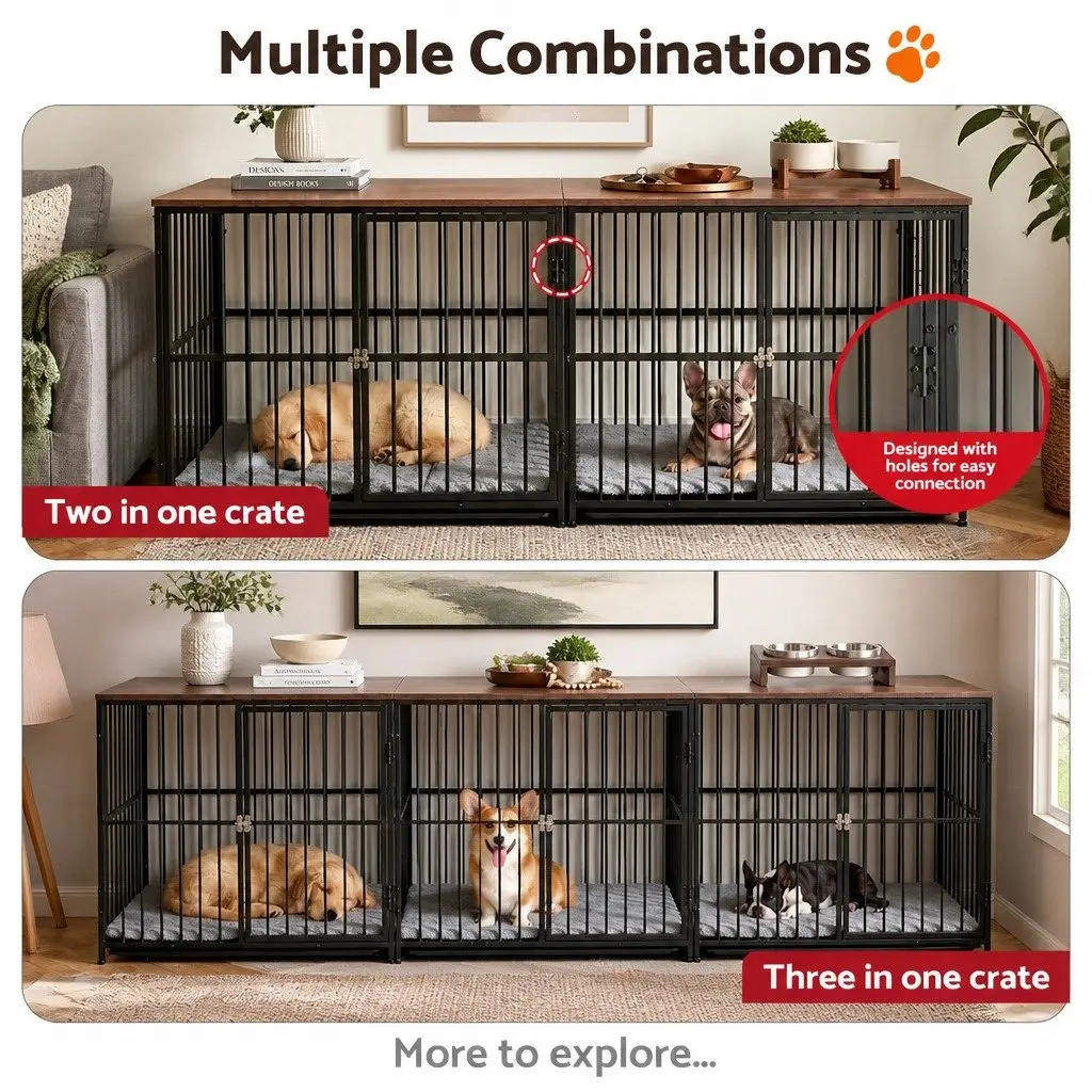 Dog Crate Furniture Wooden 93cm Black