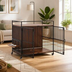 Black 2-in-1 Dog Crate End Table with Wheels - 99cm
