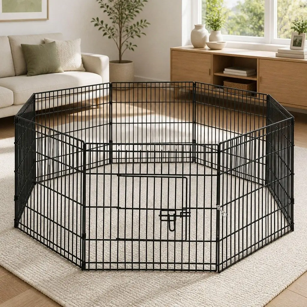 8 Panel Pet Playpen for Safe Exercise 24" Black