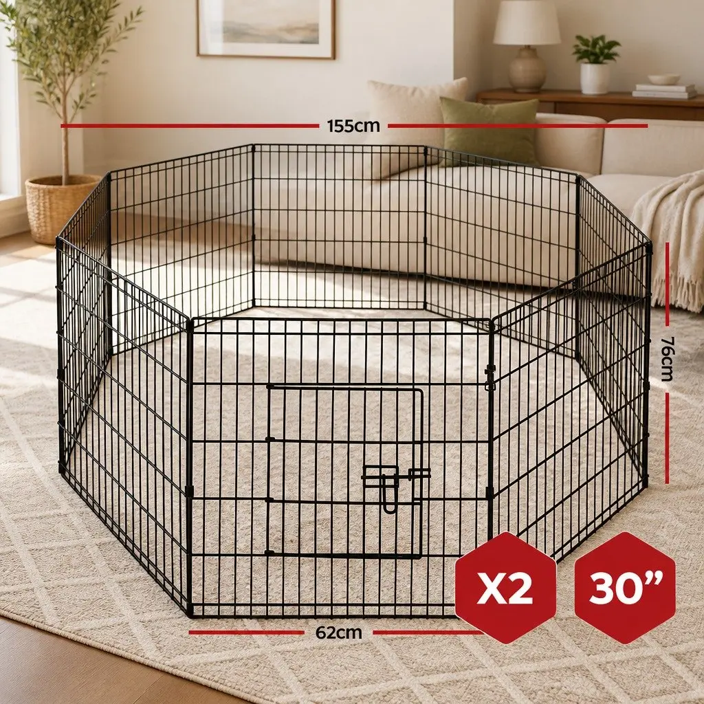 8 Panel Dog Playpen Powder-coated Steel 30 Inch Black