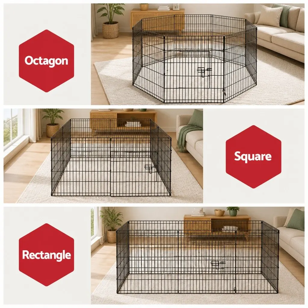 8 Panel Dog Playpen Powder-coated Steel 30 Inch Black