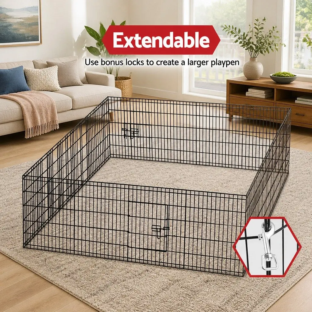 8 Panel Dog Playpen Powder-coated Steel 30 Inch Black