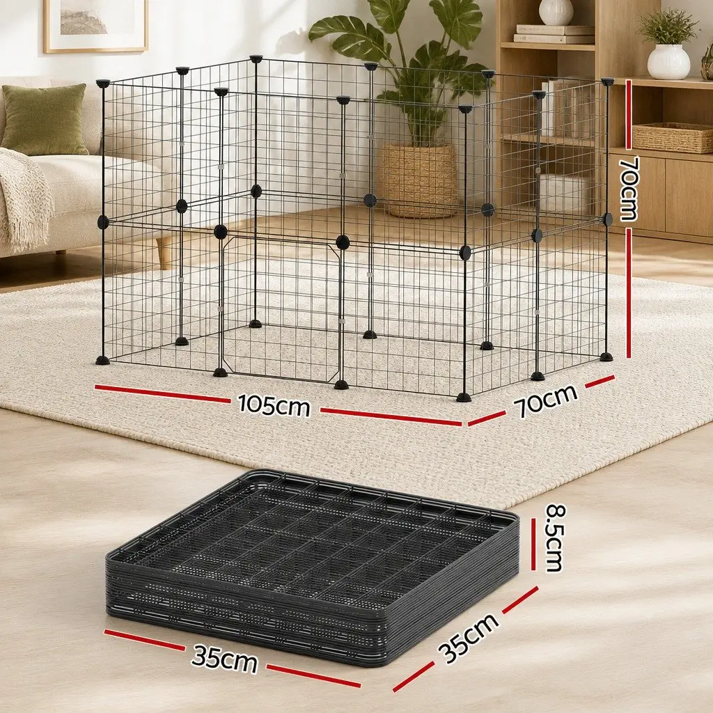 Dog Playpen Metal Fence 20 Panel Foldable Black Iron Steel 35cm x 35cm