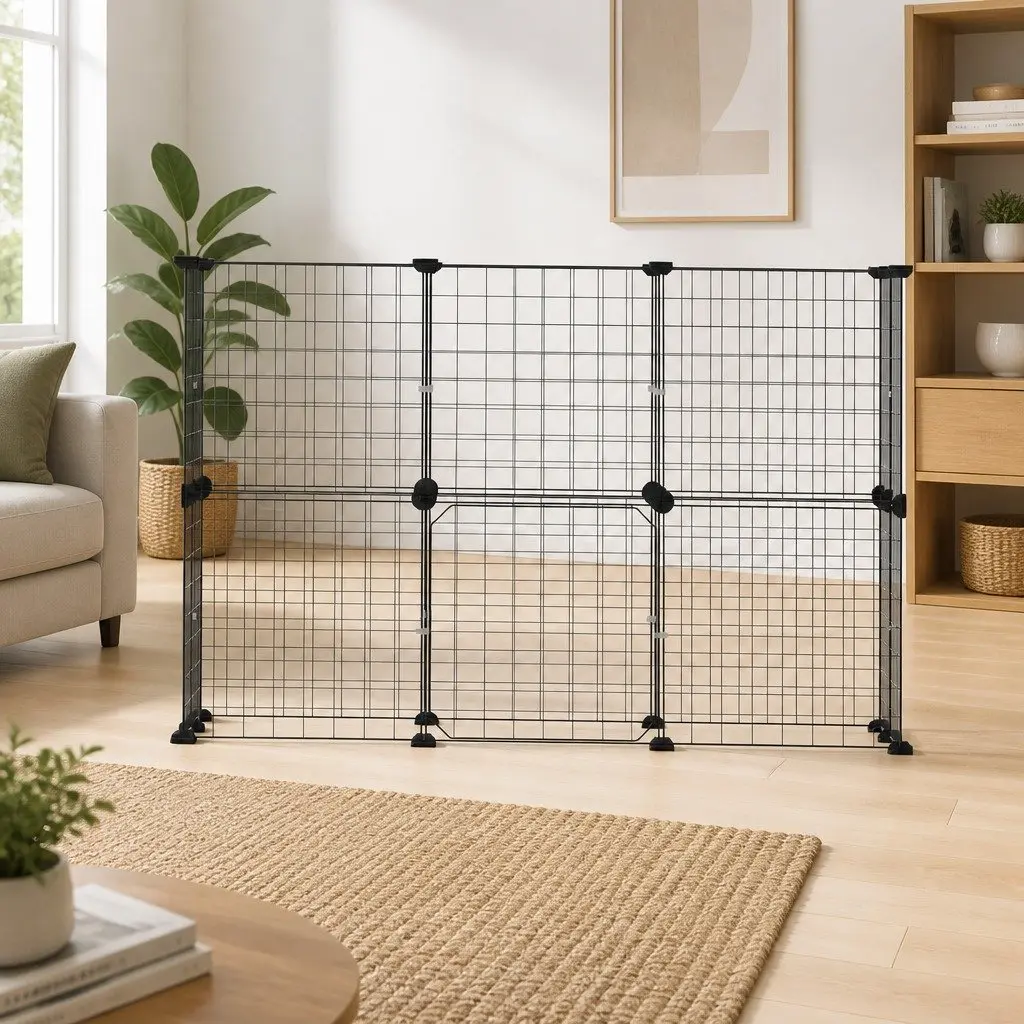 Dog Playpen Metal Fence 20 Panel Foldable Black Iron Steel 35cm x 35cm