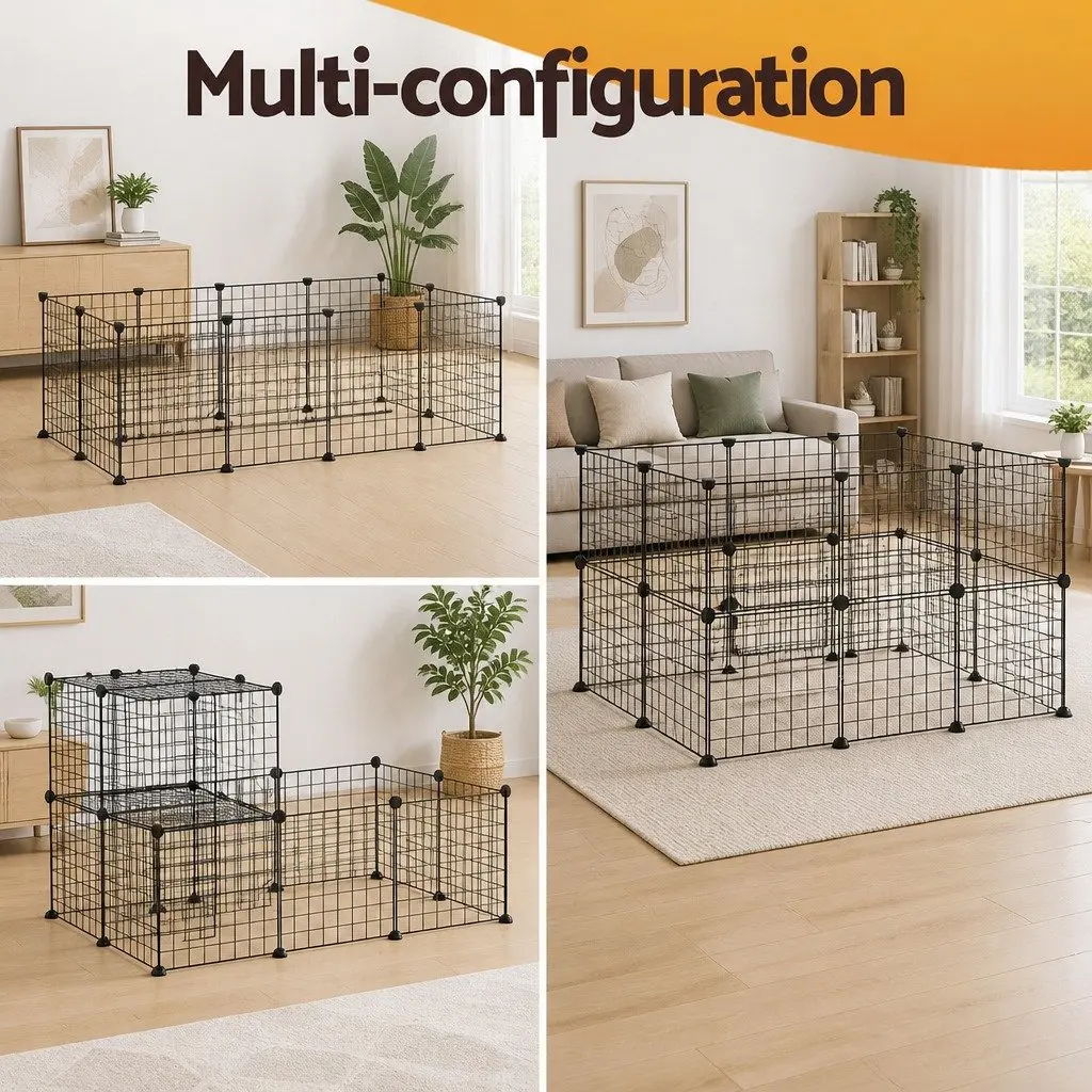 Dog Playpen Metal Fence 20 Panel Foldable Black Iron Steel 35cm x 35cm