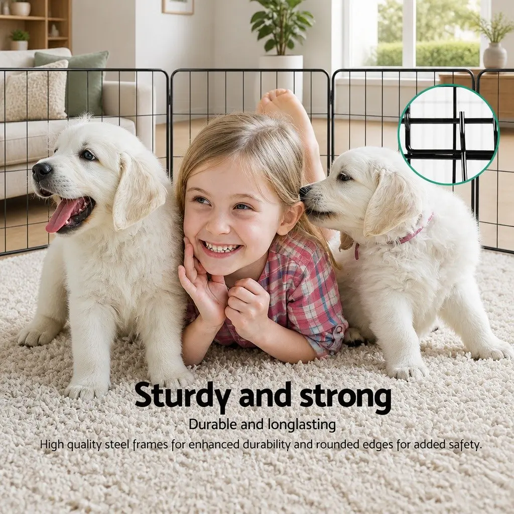 8 Panel Pet Playpen Powder-Coated Steel 61cm x 91cm Black