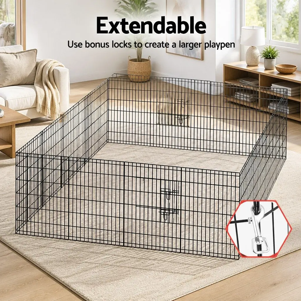 8 Panel Pet Playpen Powder-Coated Steel 61cm x 91cm Black