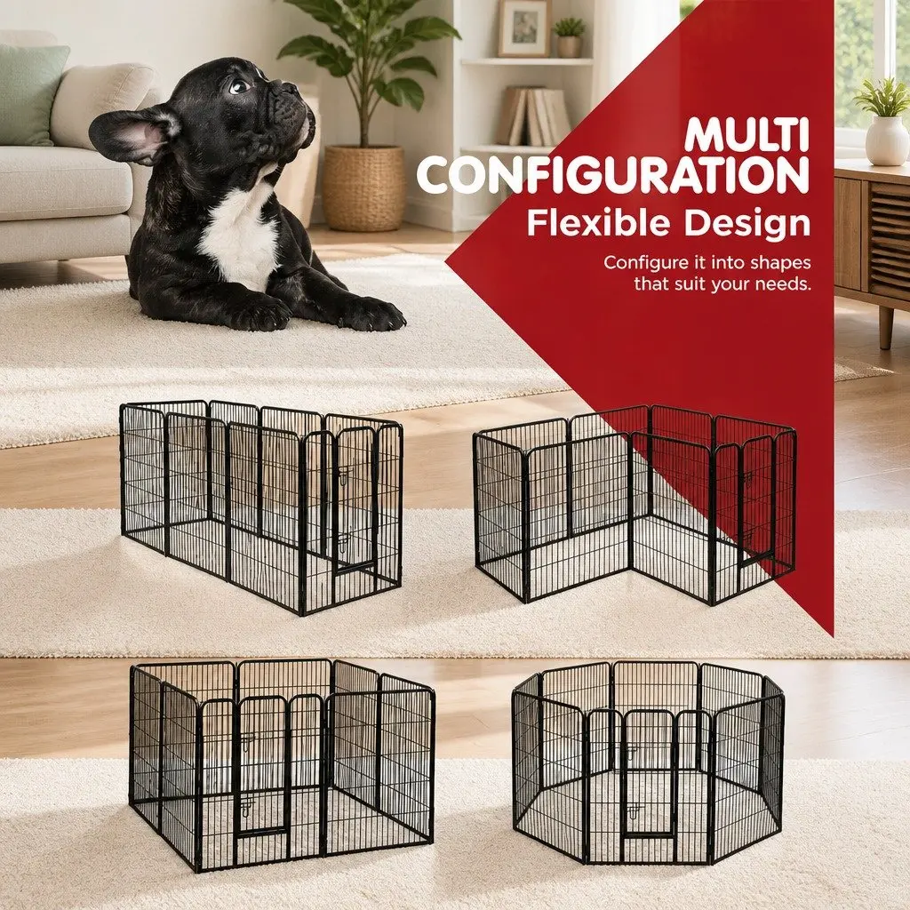 8 Panel Dog Playpen Steel 40 Inch Black Foldable Exercise Fence Enclosure