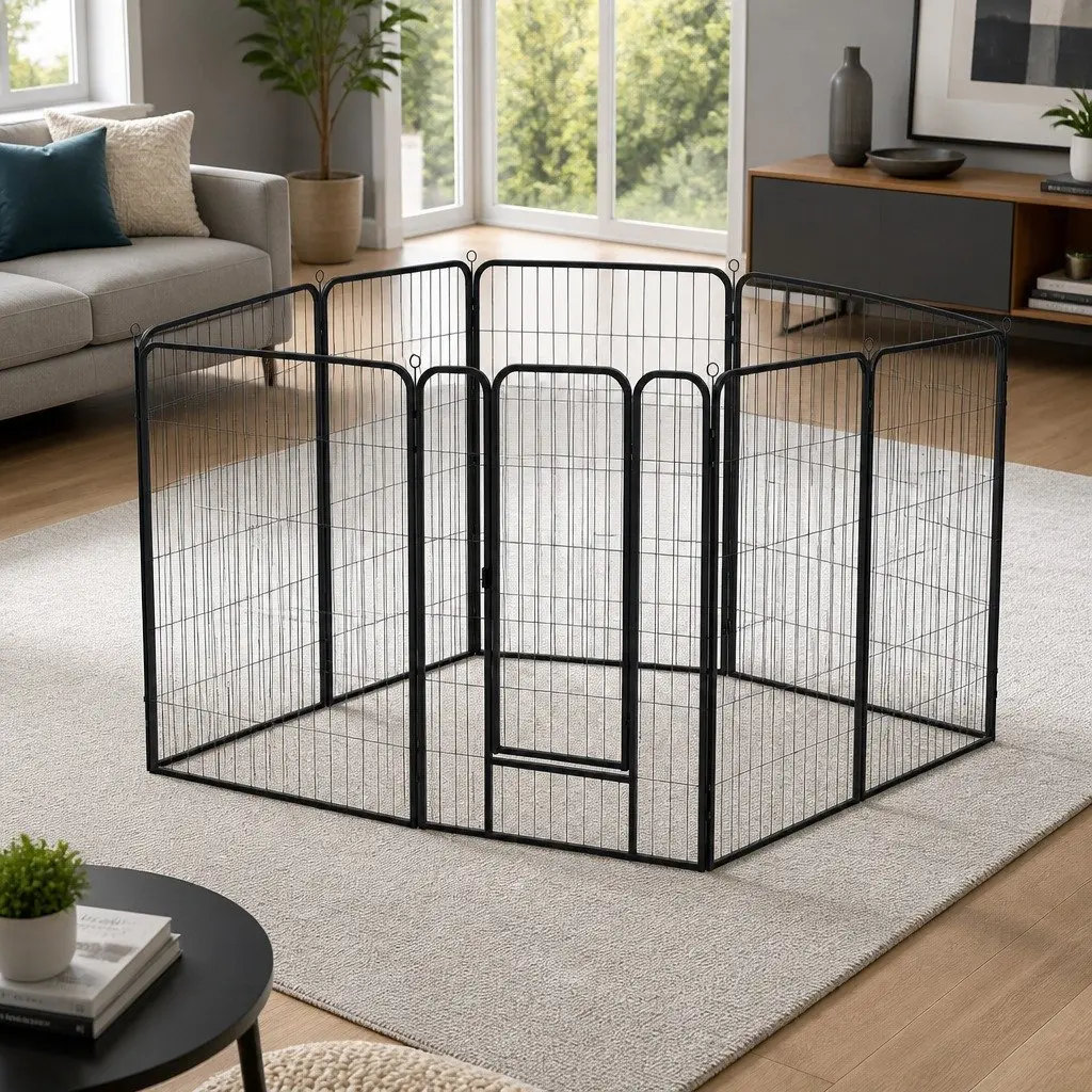 Dog Playpen 8 Panel Foldable Pet Enclosure Fence Black